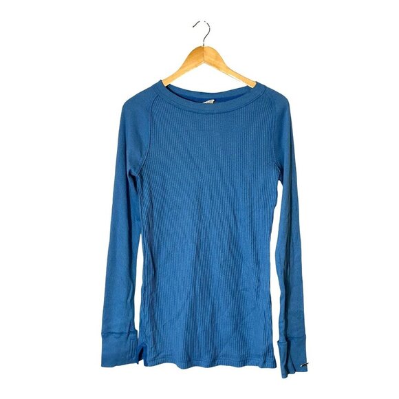 Free People We The Free Blue Ribbed Long Sleeve Tunic Top S - Picture 3 of 12